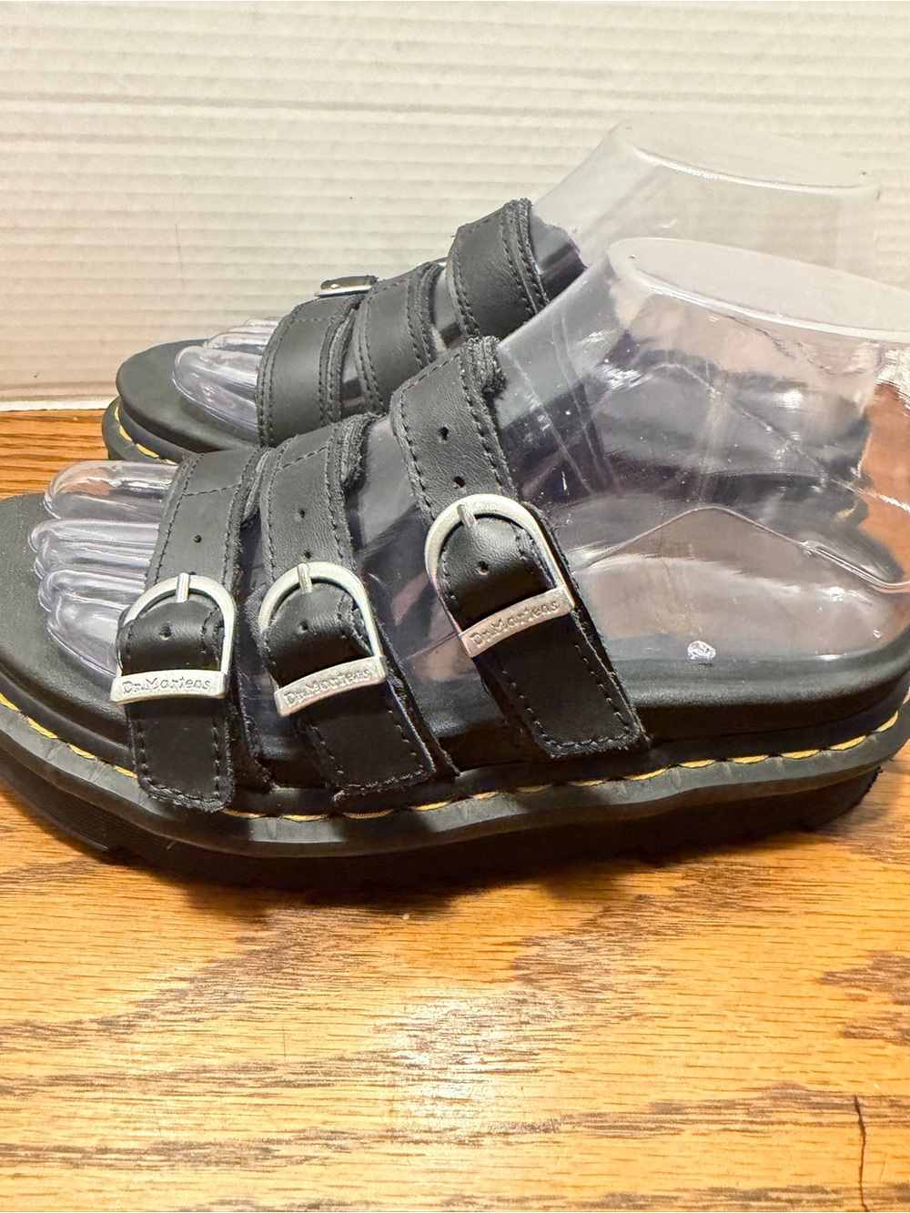 Dr. Martens Black Triple-Strap Sandals with Yellow Stitching - Picture 6 of 12